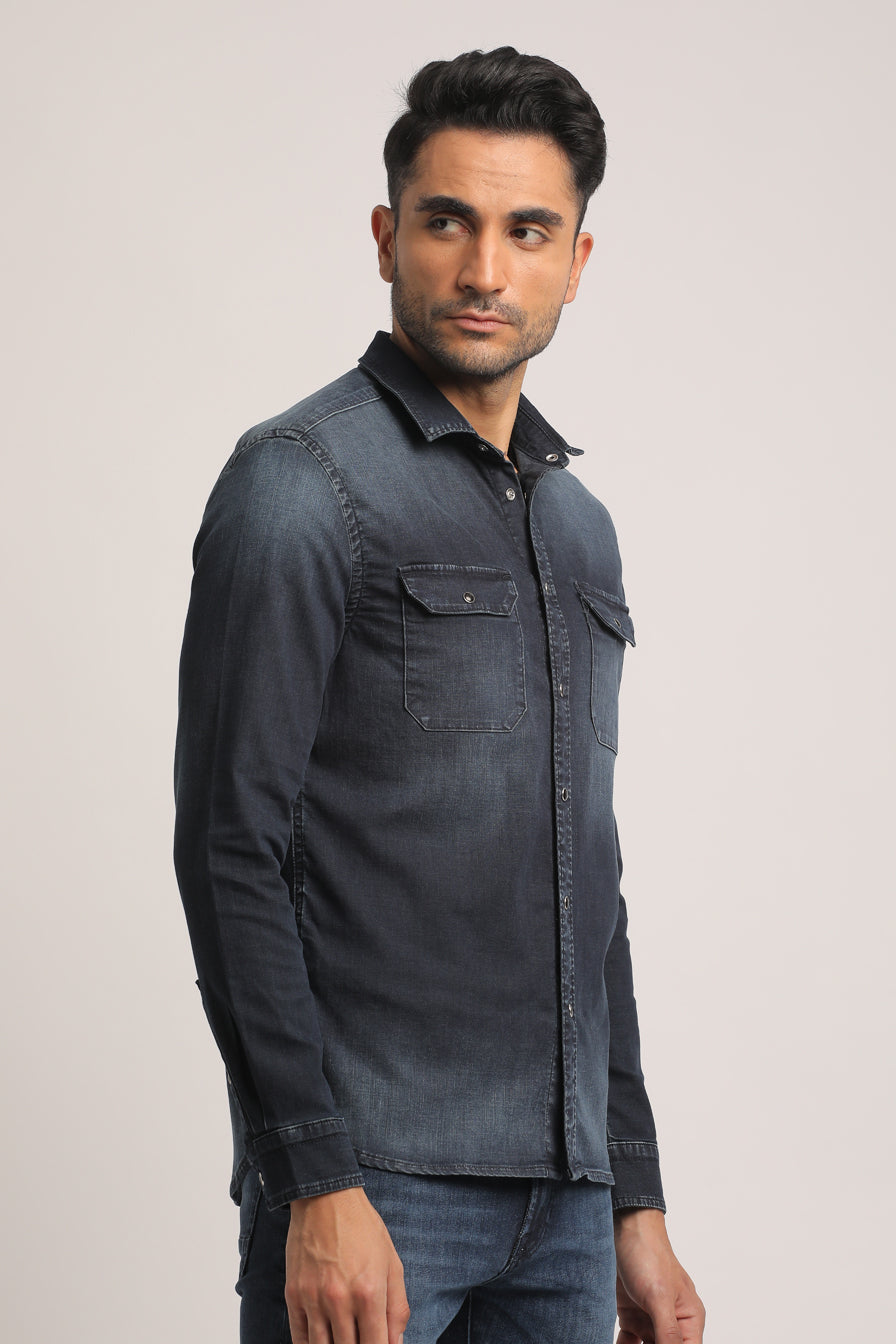 TITUS-MEN DARK BLUE SLIM FIT SHIRT