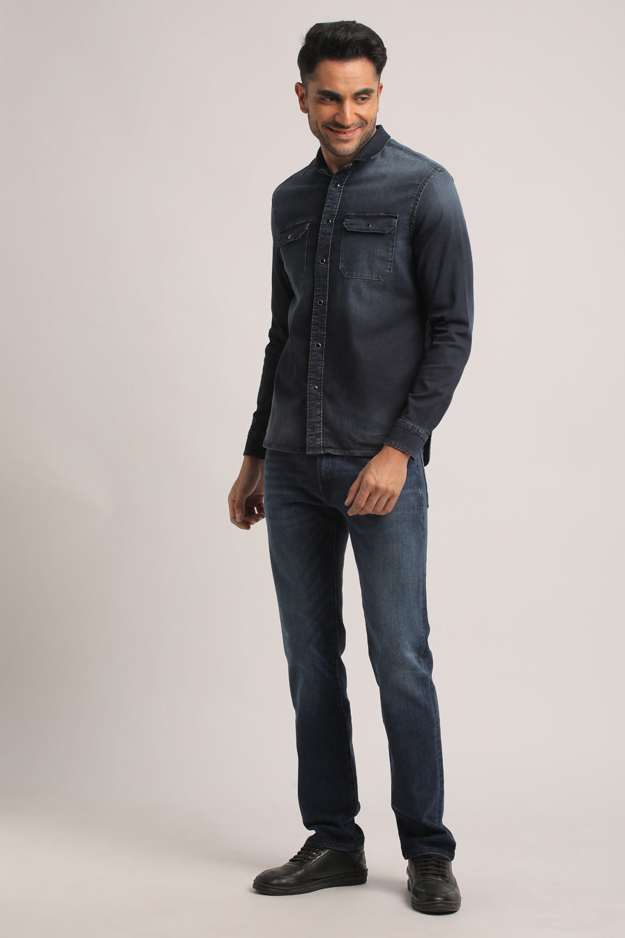 TITUS-MEN DARK BLUE SLIM FIT SHIRT