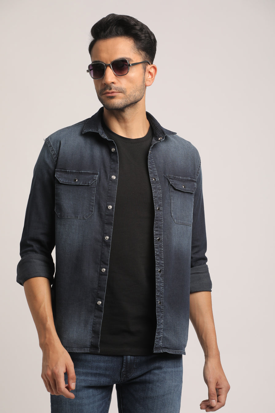 TITUS-MEN DARK BLUE SLIM FIT SHIRT