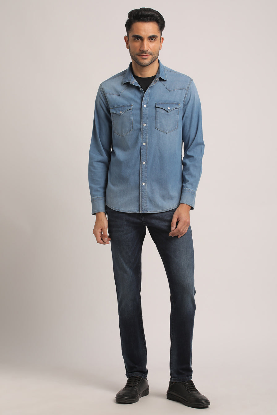 TOBY-MEN DARK BLUE SLIM FIT SHIRT