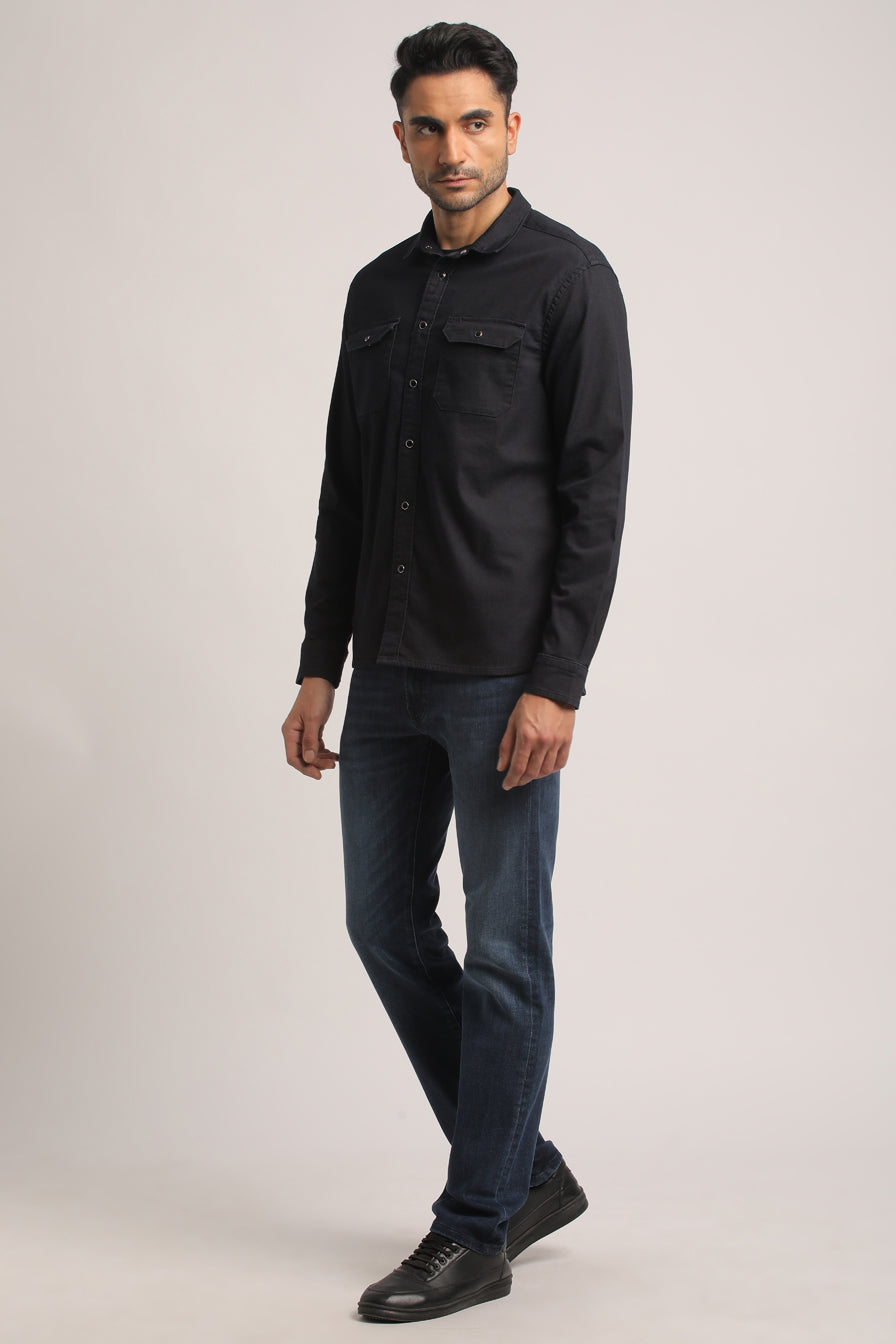 TRACE-MEN DARK BLUE SLIM FIT SHIRT