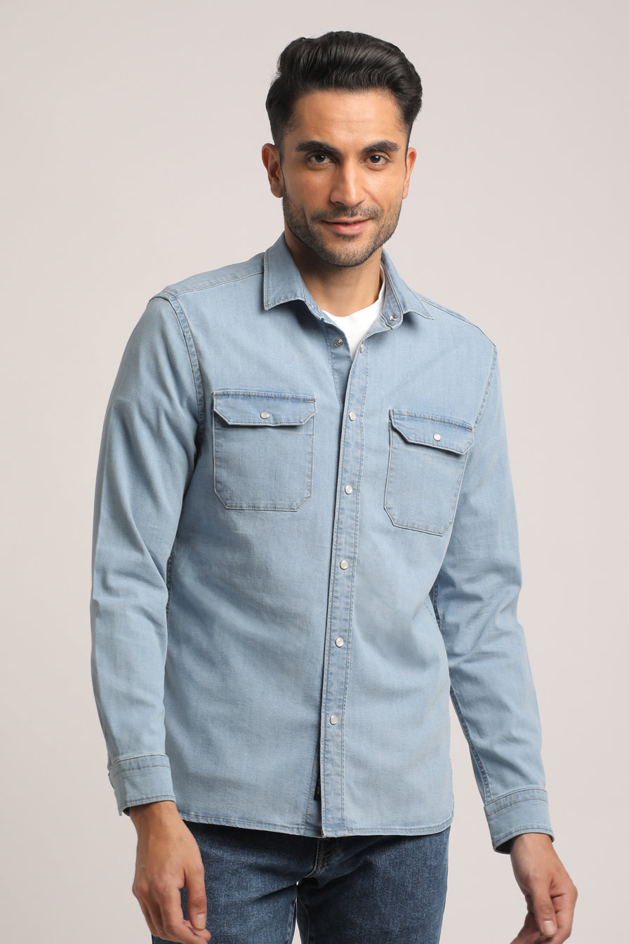 ZYAIRE-MEN LIGHT BLUE SLIM FIT SHIRT