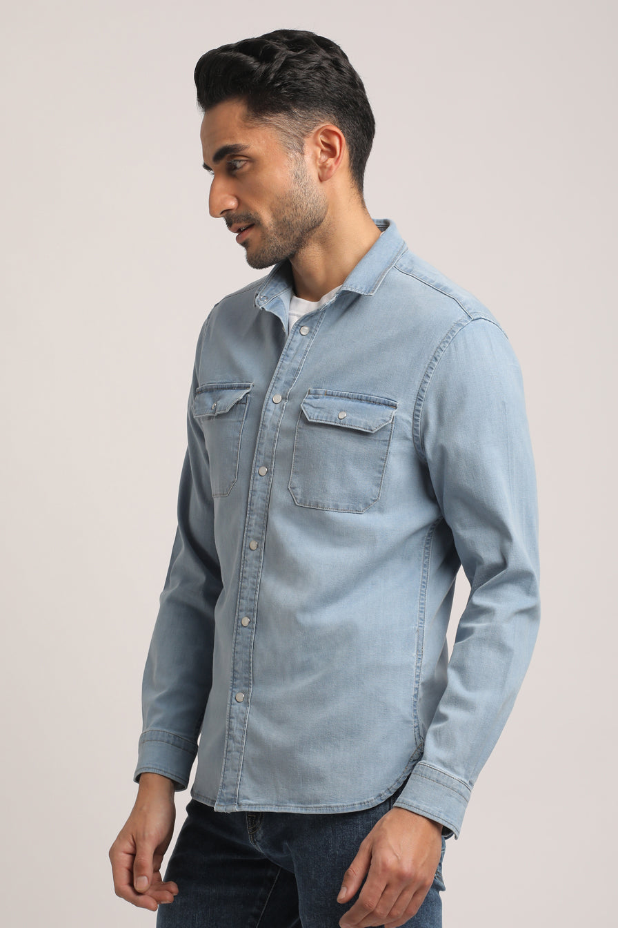 ZYAIRE-MEN LIGHT BLUE SLIM FIT SHIRT