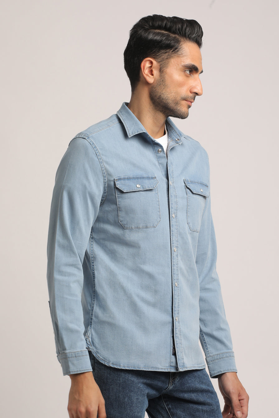 ZYAIRE-MEN LIGHT BLUE SLIM FIT SHIRT