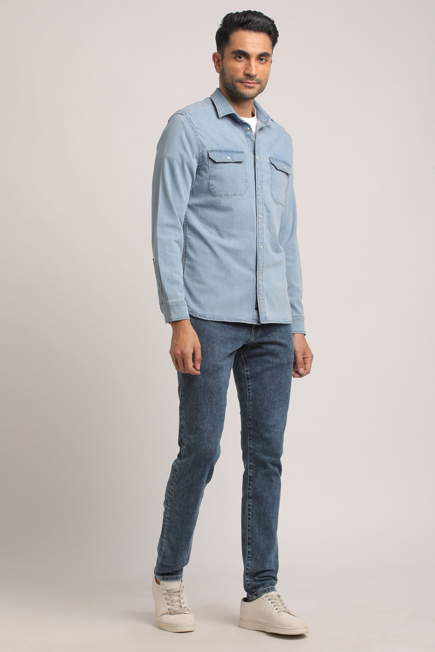 ZYAIRE-MEN LIGHT BLUE SLIM FIT SHIRT