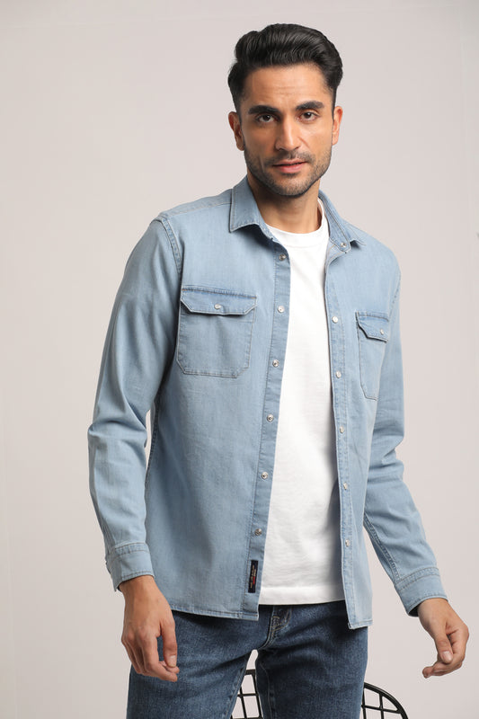 ZYAIRE-MEN LIGHT BLUE SLIM FIT SHIRT