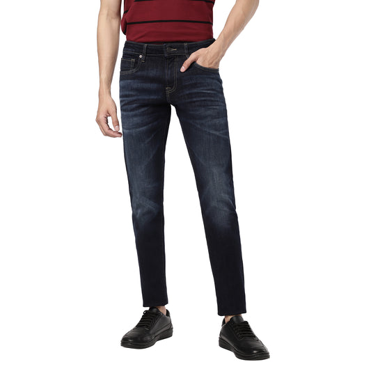 HERNANES-Dark Blue Tapered Slim Jeans